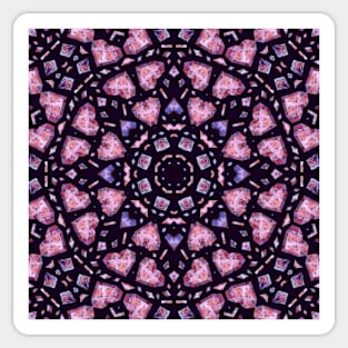 Crystal Hearts and Flowers Valentines Kaleidoscope pattern (Seamless) 25 Sticker